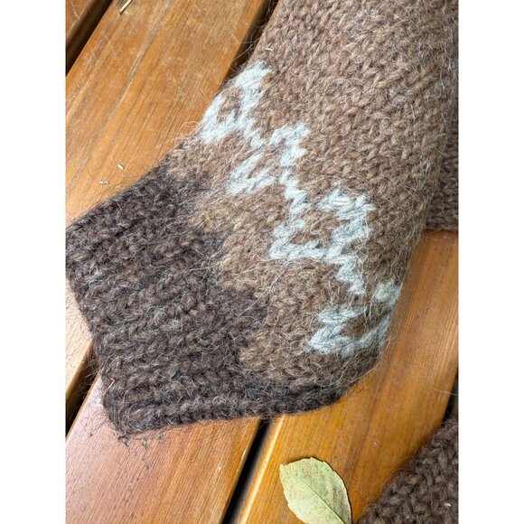 70s Icelandic Wool Lopapeysa Hand Made Lopi Cardigan Nordic Fair Isle Brown Ivor - Picture 7 of 9